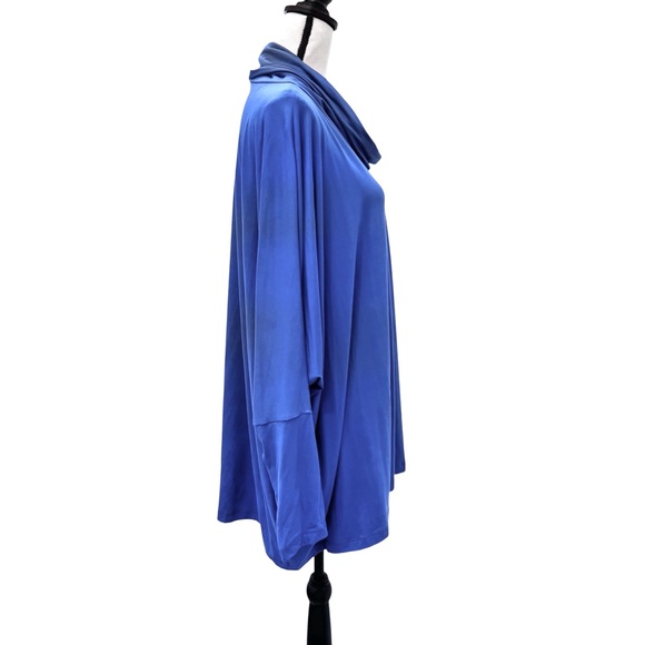 YANA K BLUE COWL NECK LONG SLEEVE OVERSIZED LOOSE FIT PONCHO TOP - Picture 3 of 11